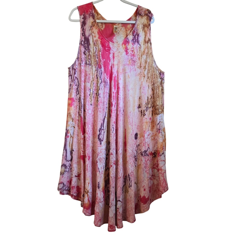 India Boutique Pink Orange Tie Dye Butterfly Embroidered High Low Dress Plus Sz